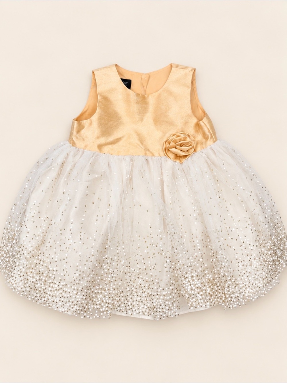 Holiday Editions Gold and White Sparkle Tulle Party Dress